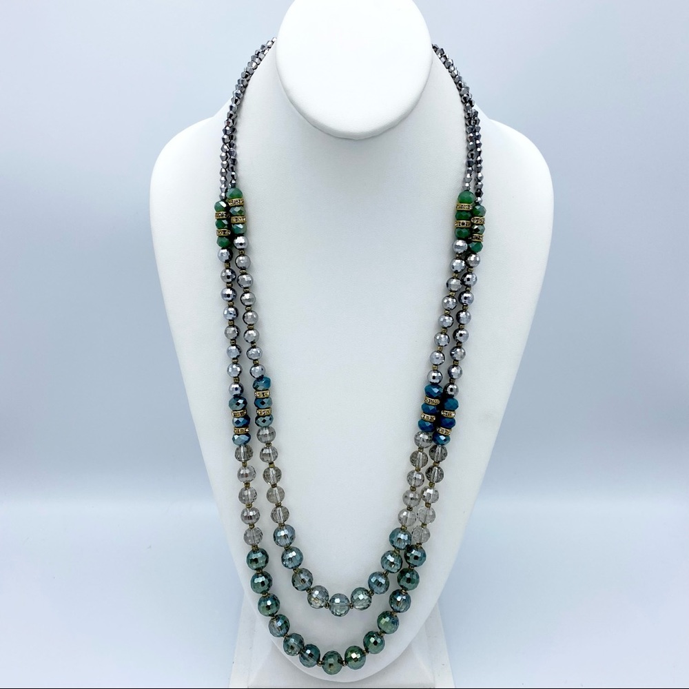 Vintage Inspired Sparkly Multi Faceted Glass Beads Double Strand Necklace